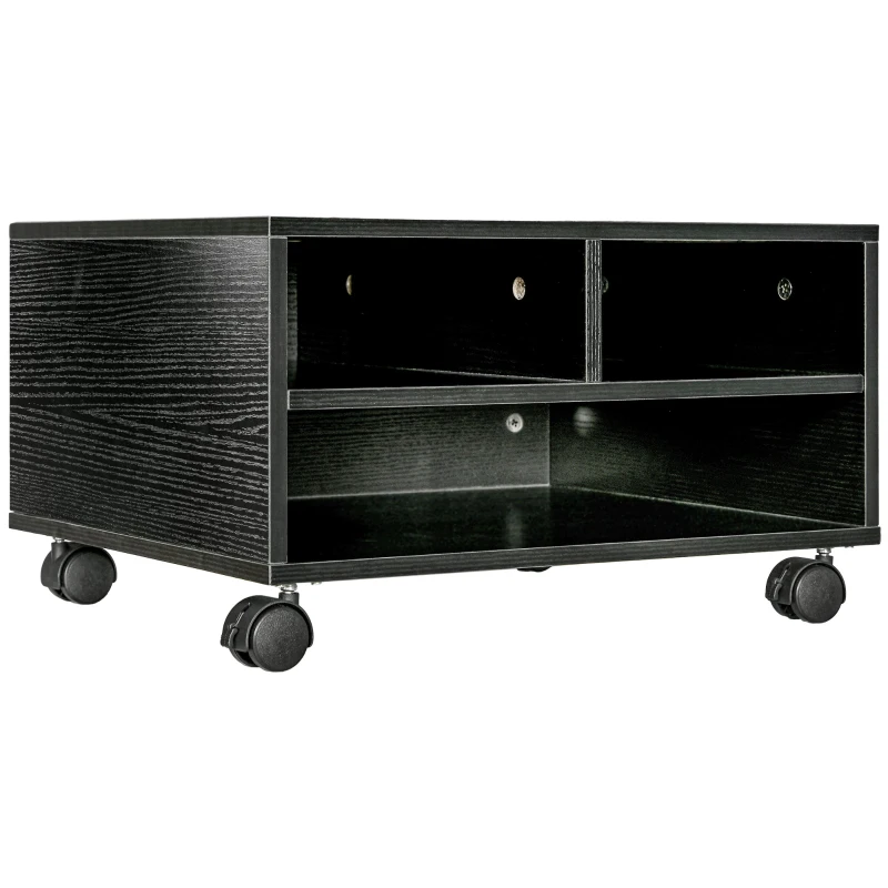 HOMCOM Mobile Porte-Imprimante à 2 Étages en Bois avec Roulettes pour Bureau et Studio, 47x40x22,5cm, Noir