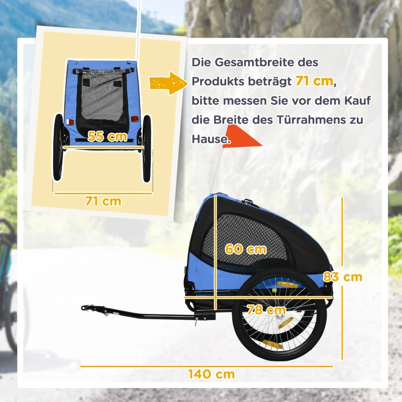 PawHut Remorque pour chiens, remorque de vélo pliante pour chiens, résistante à l'eau, tissu Oxford, acier, 140 x 71 x 83 cm, Bleu