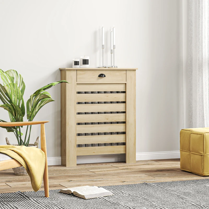 HOMCOM Copertura per radiatore copri radiatore griglia a doghe orizzontali con 2 cassetti in legno 78l x 19P x 95,5H cm rovere