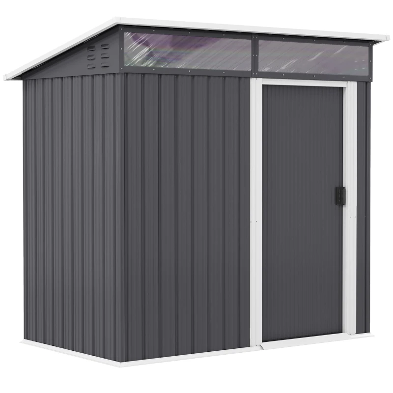 Outsunny Cabane de Jardin, Abri de Rangement avec Fenêtres, Ouvertures de Ventilation, Porte Coulissante, Acier imperméable, Résistant aux Intempéries, Gris Foncé