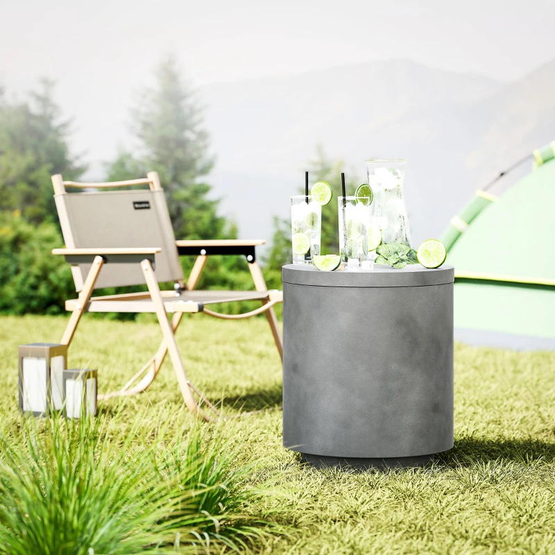 HOMCOM Table d'Extérieur, Table d'Appoint avec Refroidisseur, Seau à Glace, Gris clair