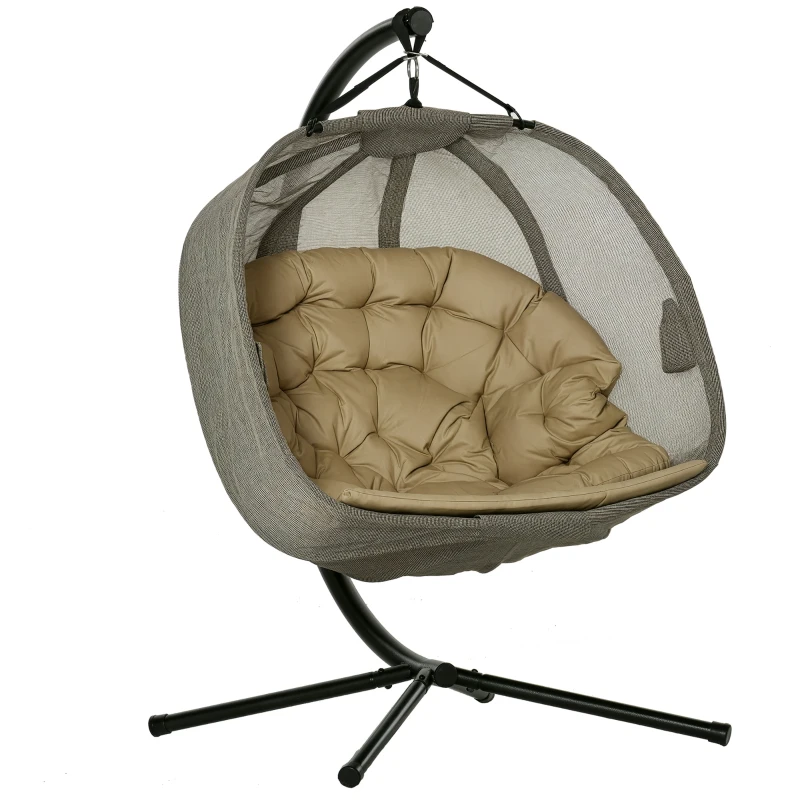 Outsunny Poltrona Sospesa 2 Posti per Giardino e Casa con Struttura in Acciaio e Cuscino, 132x126x172cm