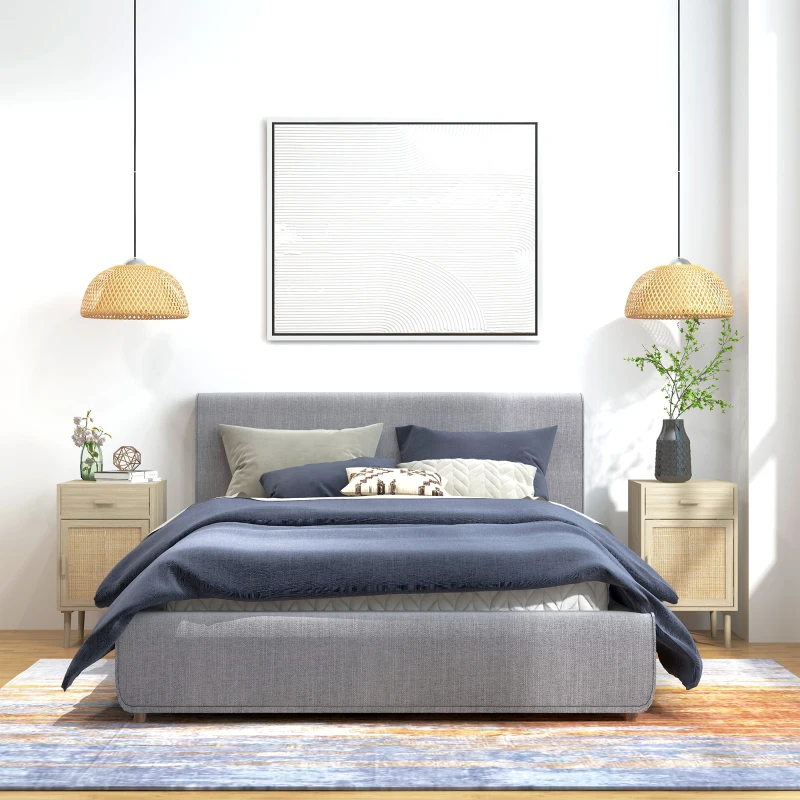 HOMCOM Set 2 Tables de Nuit pour Chambre avec Tiroir et Porte en Rotin Style Boho, Couleur Bois