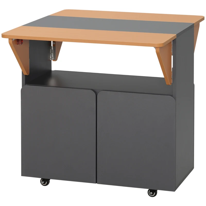 HOMCOM Table pliante gain de place pour jusqu'à 4 personnes avec 4 roulettes, étagère cachée et placard avec portes, 70x83x75 cm