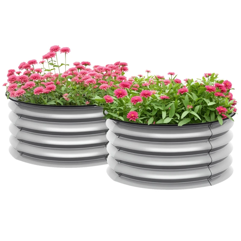 Outsunny Set di 2 Letti per Orto Rialzati in Acciaio Galvanizzato con Fondo Aperto, Ø60x30cm, Argento