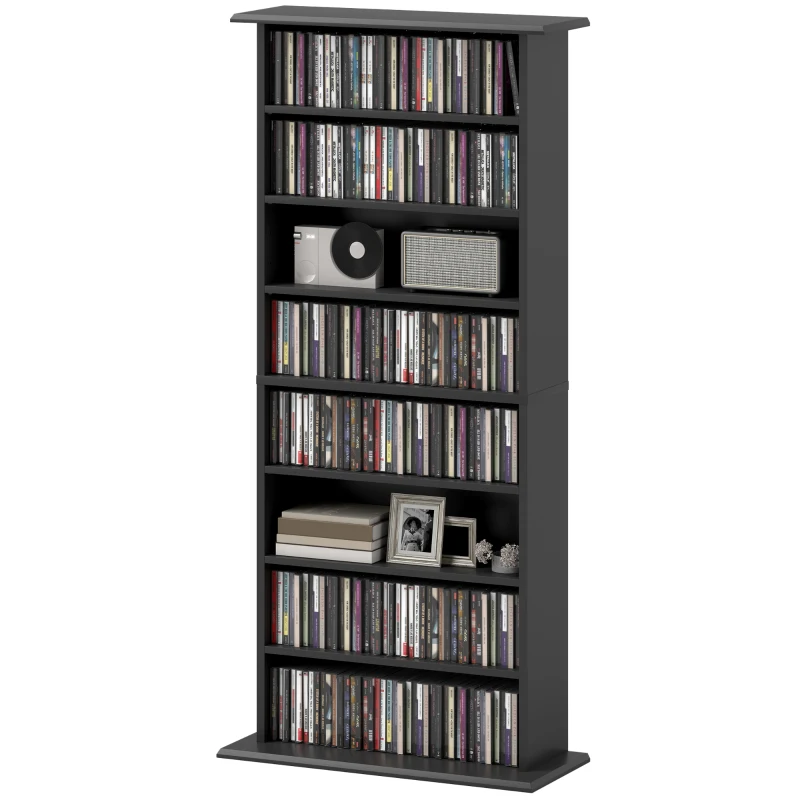 HOMCOM Étagère à CD avec 6 Étagères Réglables, Capacité de 360 CD/185 DVD, 58x24x124,5 cm, Noir