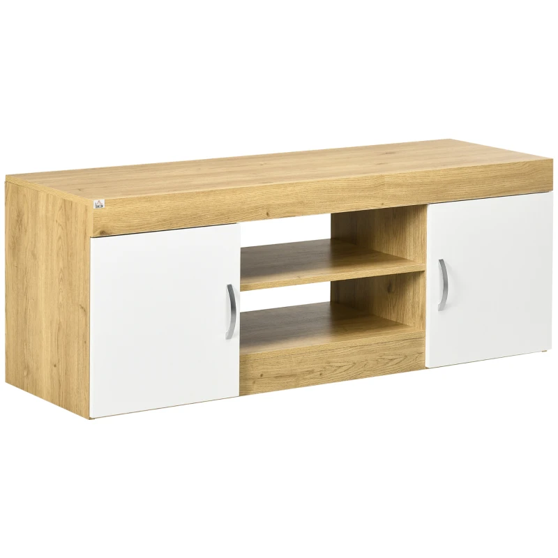 HOMCOM Mueble de TV Moderno con 2 Puertas y Estantes para Televisores de hasta 60 Pulgadas 130x39,6x48 cm Natural y Blanco