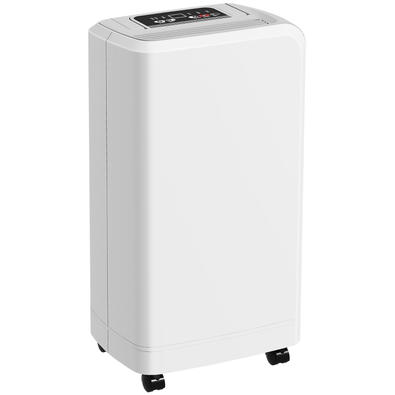 HOMCOM Déshumidificateur Portable Tactile de 12L avec Tuyau de Vidange, Minuterie et Filtre, en ABS, 28x18x50.6 cm, Blanc