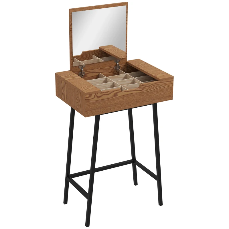 HOMCOM Table de Maquillage avec Miroir Pliable et 16 Compartiments de Style Industriel, Bois et Acier, 60x40x90 cm