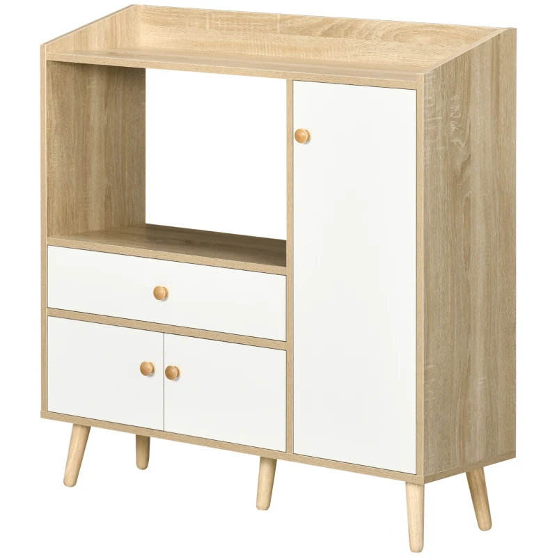 HOMCOM Mobile Cuisine au micro-ondes avec 2 Armoires et Tiroir, 90x30x94cm, en MDF