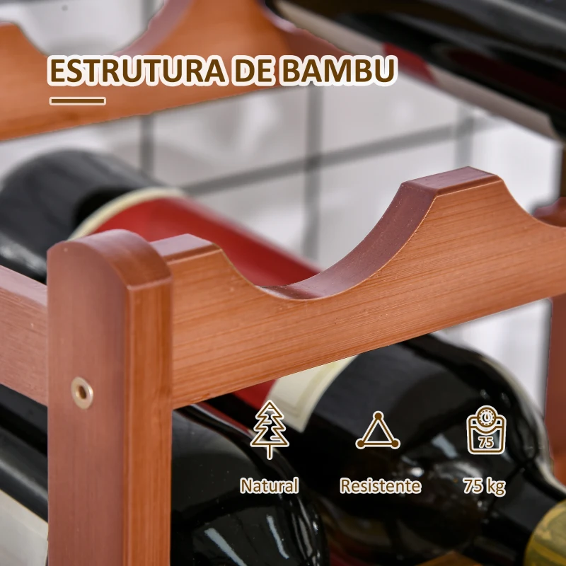 HOMCOM Suporte para 16 Garrafas de Bambu Prateleira para Garrafas de Vinho de 4 Níveis 43x23,5x38cm Marrom