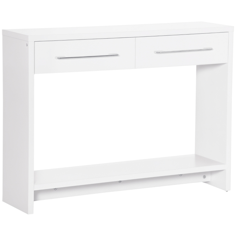 HOMCOM Mesa Consola com 2 Gavetas Prateleira de Armazenamento Móvel de Entrada Estilo Moderno Carga 50kg 101,6x28x76,2cm Branco