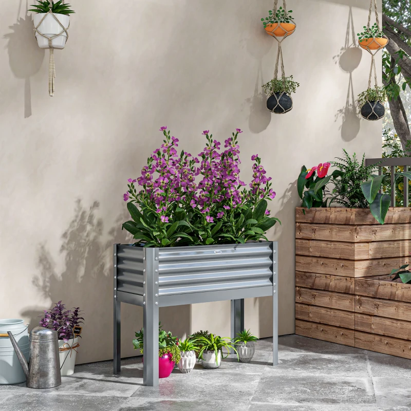 Outsunny Potager Potager Bac à plantes, résistant aux intempéries, 100 cm x 45 cm x 80 cm, Argent