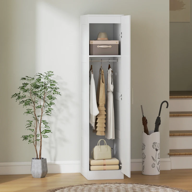 HOMCOM Kleiderschrank Mehrzweckschrank mit Kleiderstange, Regal, Soft-Close-Tür 40 x 52 x 180 cm Weiß(m-8)