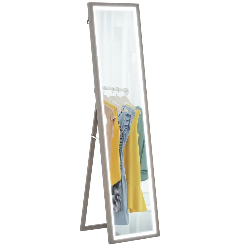 HOMCOM Specchio Illuminato con Luci LED Regolabili e Pulsante Touch, in Vetro e MDF, 40x5x160 cm, Grigio