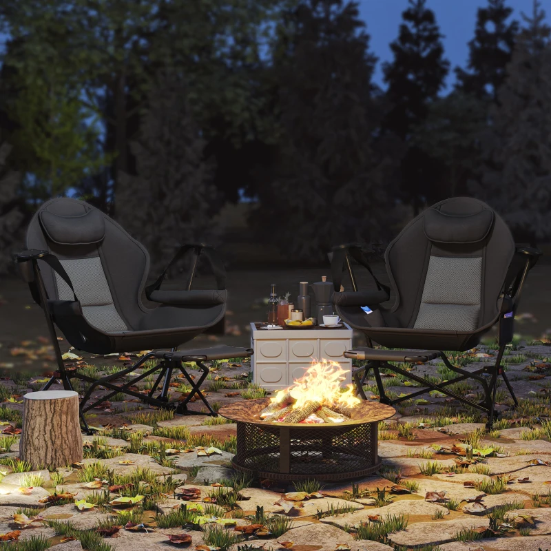 Outsunny 2 Mecedora Jardín Exterior con Reposapiés Reposacabezas Portavasos Bolsillos y Bolsa de Transporte Carga 120 kg Negro