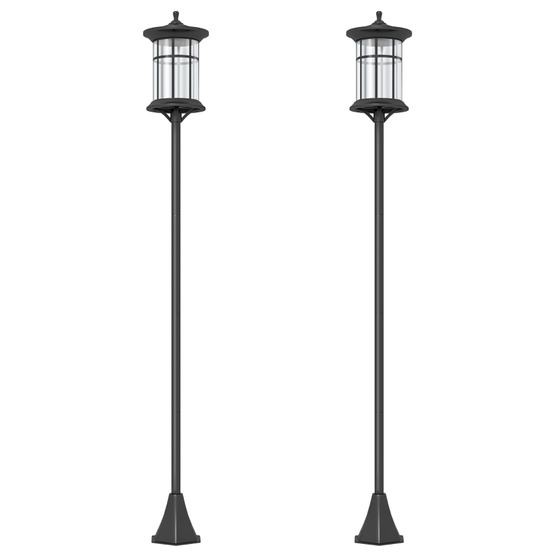 Outsunny 2 Lampadaires Solaires Extérieur avec Panneau Solaire Allumage Automatique et Cadre en Acier Inoxydable Étanche IP44 Noir