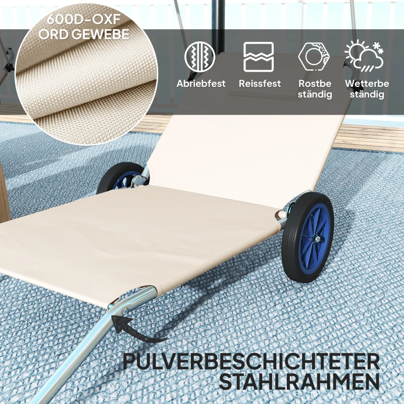 Outsunny Chaise longue pliable de jardin avec coussin de tête, auvent et dossier inclinable Beige