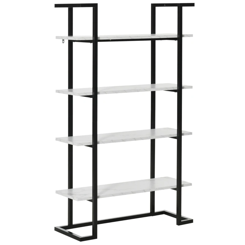 HOMCOM Estantería de 4 Niveles Librería de Almacenamiento con Estantes en Efecto de Mármol Moderno para Salón Oficina Cocina Dormitorio 92x35x152 cm Negro y Blanco
