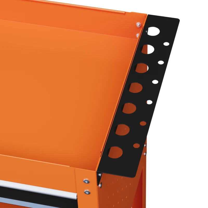 DURHAND Chariot Porte-Outils avec Poignée Latérale, Tiroir et 3 Étagères en Acier, 82x35x76 cm, Orange