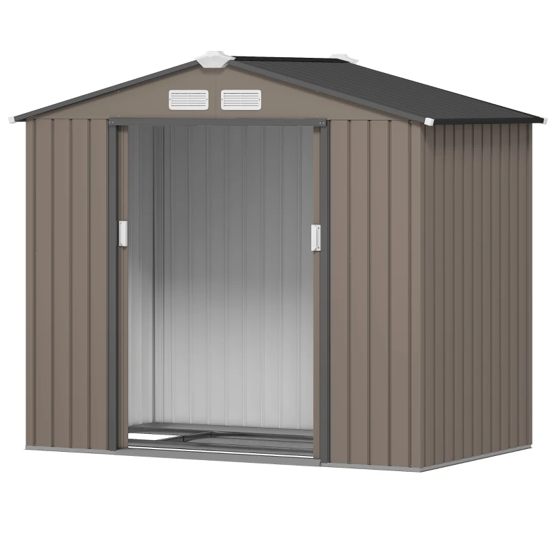 Outsunny Abri de Jardin 2,5 m² cabane de jardin armoire de jardin Dim. 213L x 130l x 185H cm Porte coulissante Acier marron