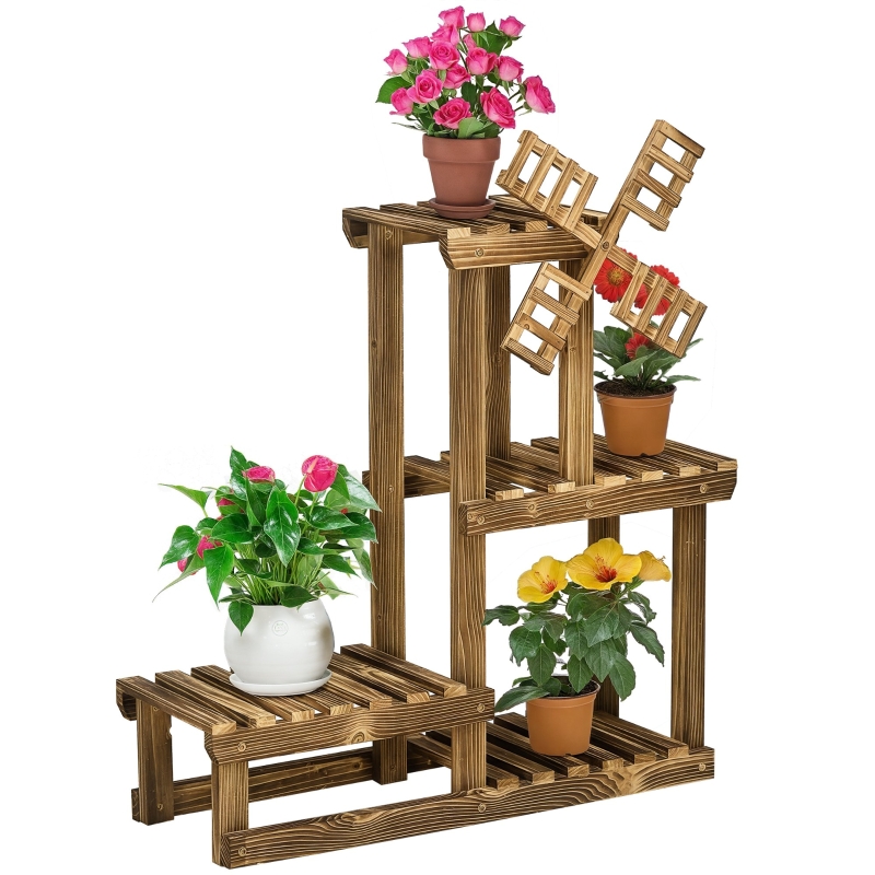 Supporto Per Piante A 5 Ripiani Outsunny – Angolare In Acciaio E Legno Per Interni/esterni, Alto 106 Cm, Porta Fino A 10 Vasi - 4