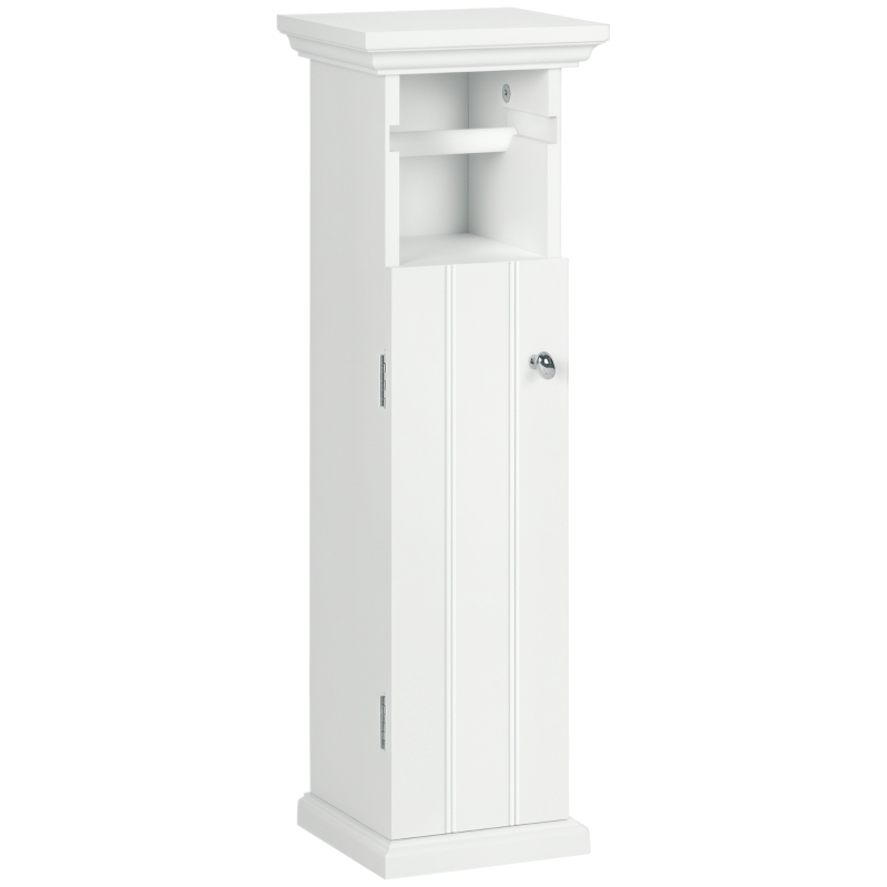 kleankin Meuble de salle de bain support papier toilette avec placard et sortie papier en bois blanc