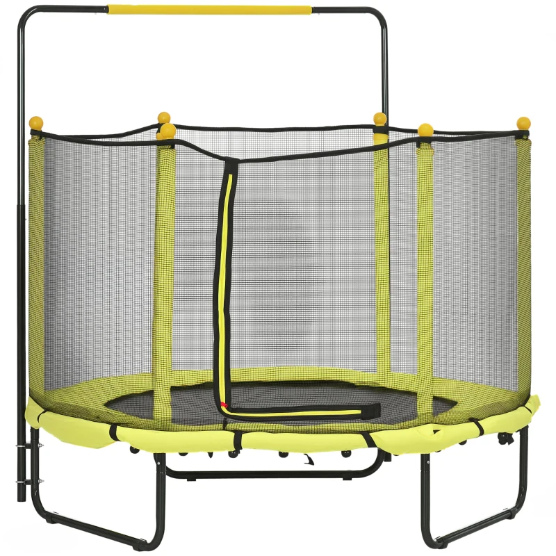 ZONEKIZ Trampolim Infantil com Rede de Segurança Barra Ajustável para Interior e Exterior Ø140x120-140 cm Amarelo