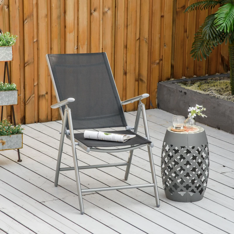 Outsunny Chaise de Jardin Pliante en Aluminium et Textilène Dossier Réglable à 7 Niveaux, Noir 65x55x85-105cm