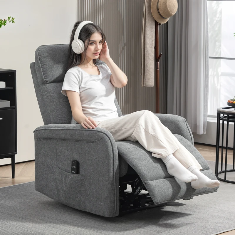 HOMCOM Fauteuil de Massage avec Télécommande, 8 Points de Massage, Chauffage Lombaire, Port USB, Sac Latéral, Fauteuil Rembourré, Gris