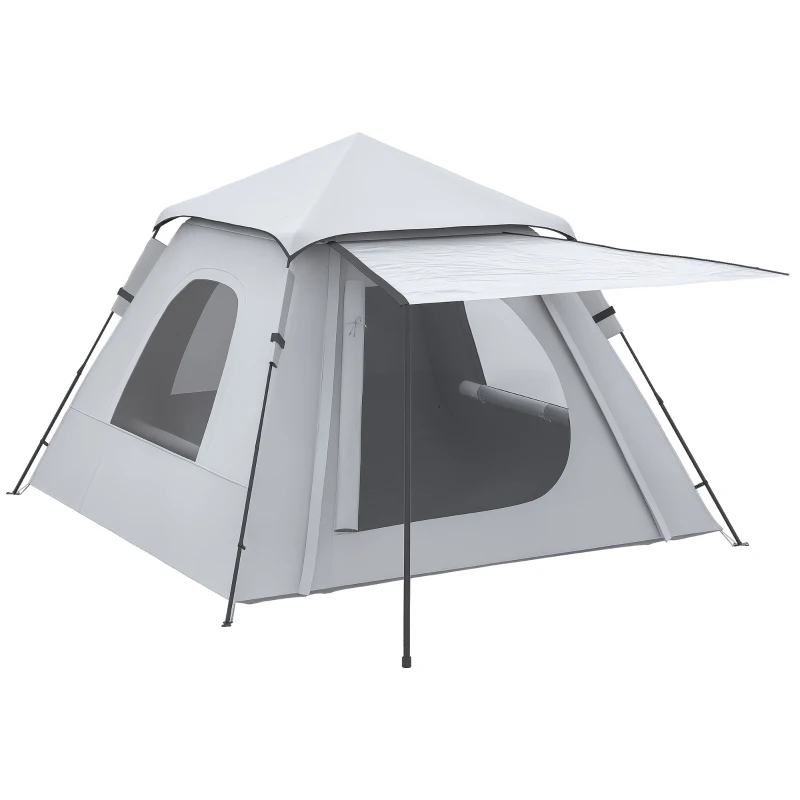 Outsunny Cort de Camping pentru 2-3 persoane cu Verandă și Ferestre, 210x210x150 cm, Argintiu