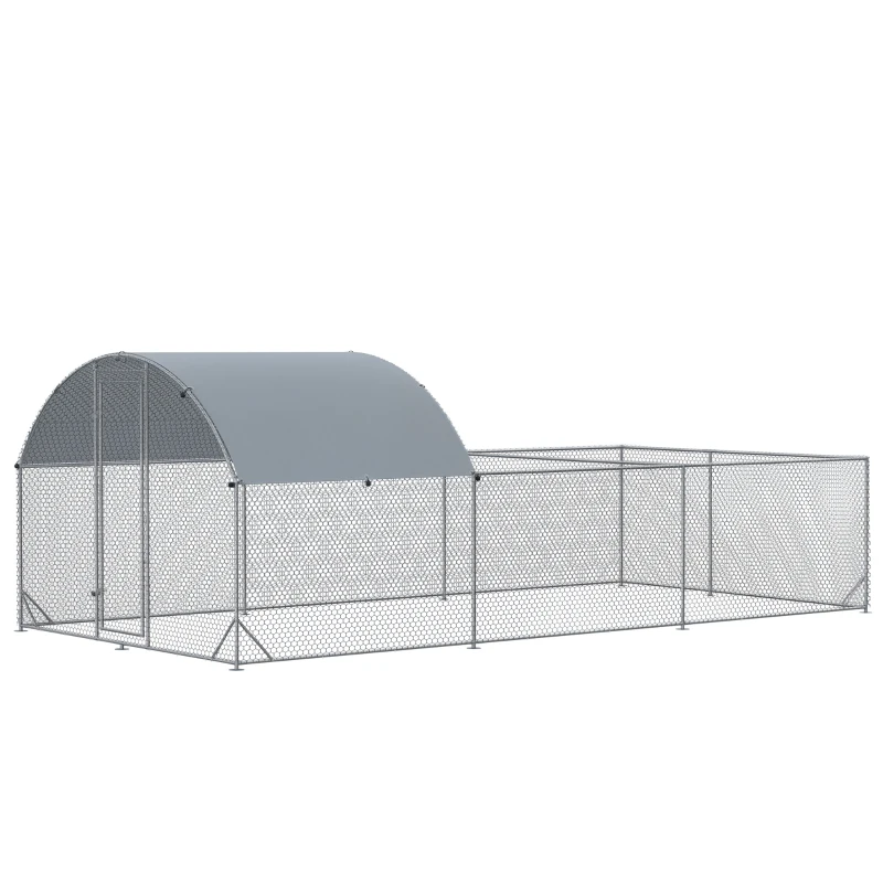 PawHut Recinto per Galline da Esterno in Acciaio con Telo di Copertura in PE Anti-UV, 570x280cm