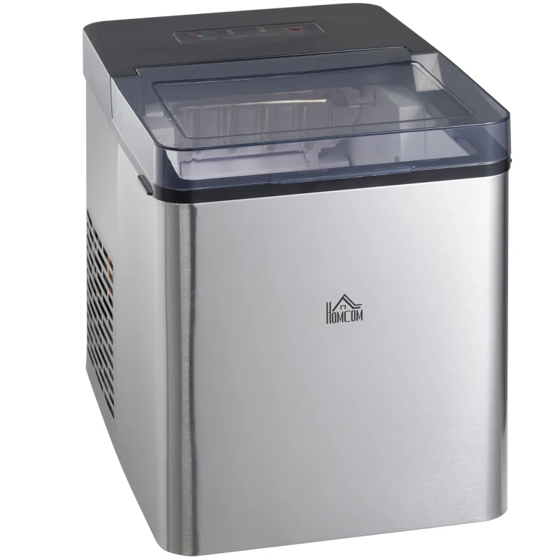 HOMCOM Máquina de Hacer Hielo 9 Cubitos de Hielo en 6-12 Minutos 15 kg en 24h 2 Tamaños de Cubitos 25,2x37,5x31,2 cm Negro