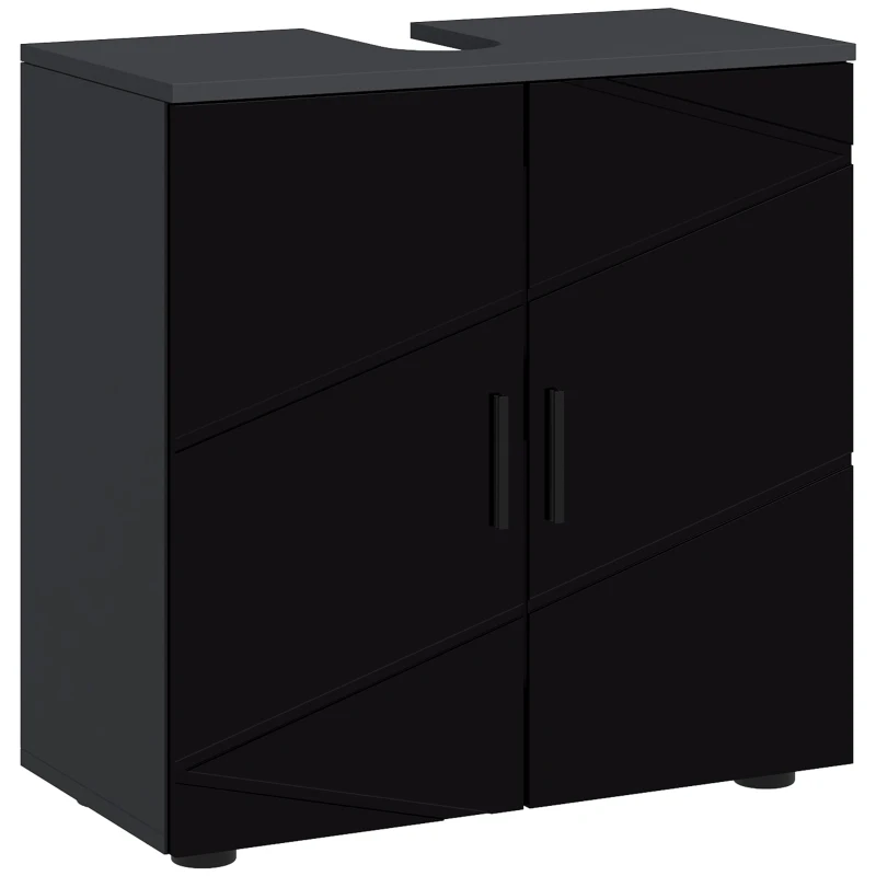 kleankin Meuble Sous-Lavabo Salle de Bain en Bois avec Armoire 2 Portes, 60x30x60cm, Noir