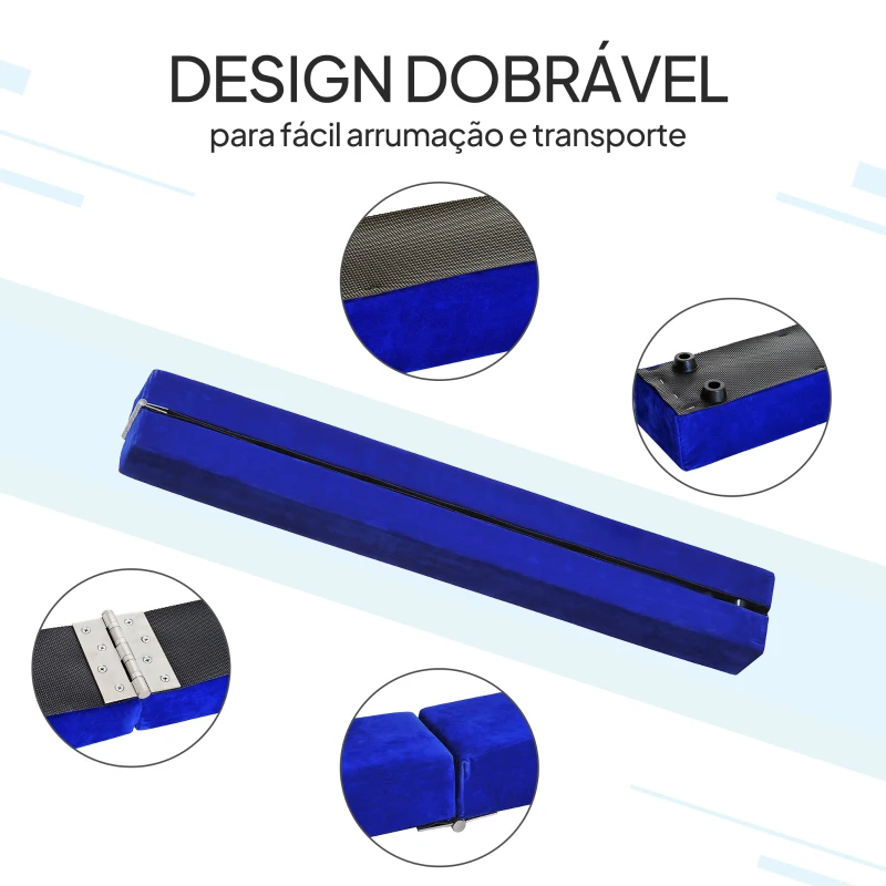 HOMCOM Barra de Equilíbrio Ginástica Dobrável 210 cm Barra de Ginástica Artística para Crianças Iniciantes e Ginastas 210x10x6,5 cm Azul