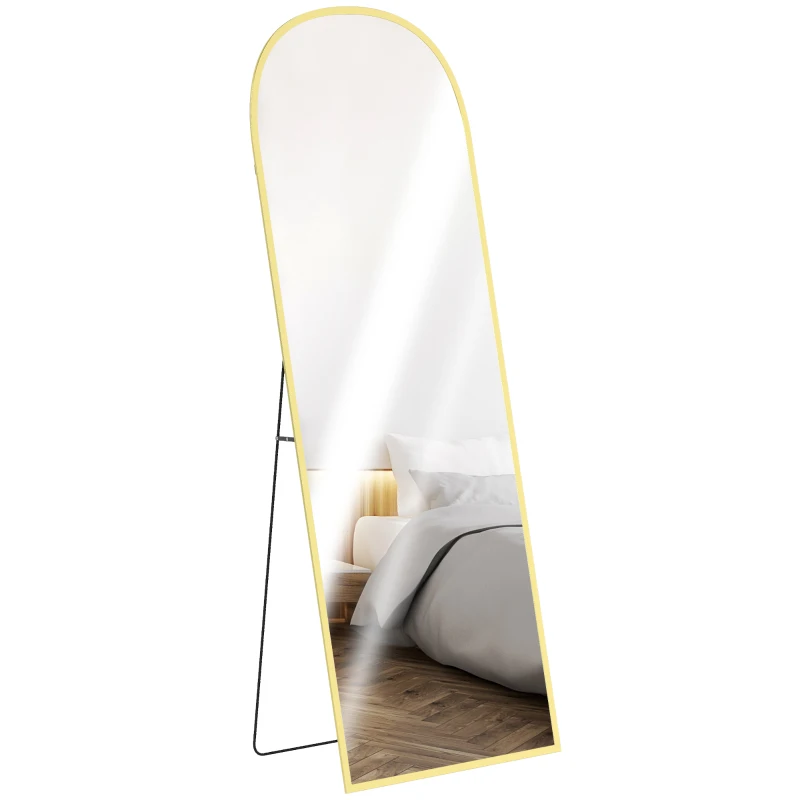 HOMCOM Espelho de Pé Espelho de Corpo Inteiro 60x165 cm com Estrutura de Liga de Alumínio e Suporte para Sala Quarto Dourado