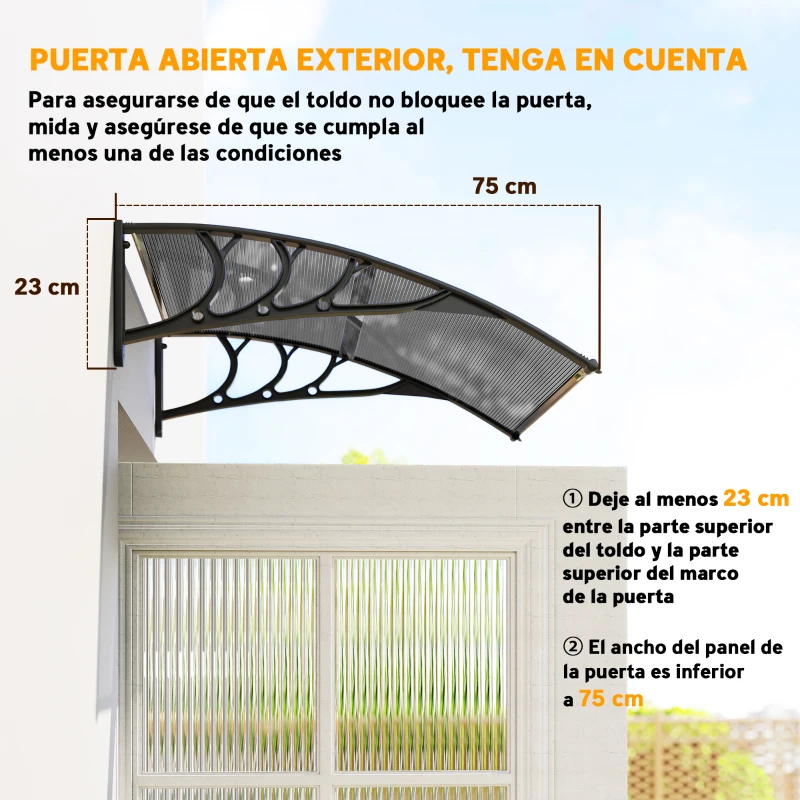 Outsunny Marquesina de Protección contra Sol y Lluvia 100x75x23 cm con Cubierta de Policarbonato para Puertas y Ventanas Negro