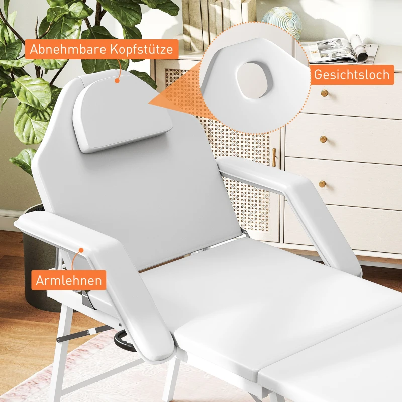 HOMCOM Draagbare massagetafel, opvouwbare massageliege met kunstleder bekleding, schuimrubberen padding, staalframe, wit(m-7)