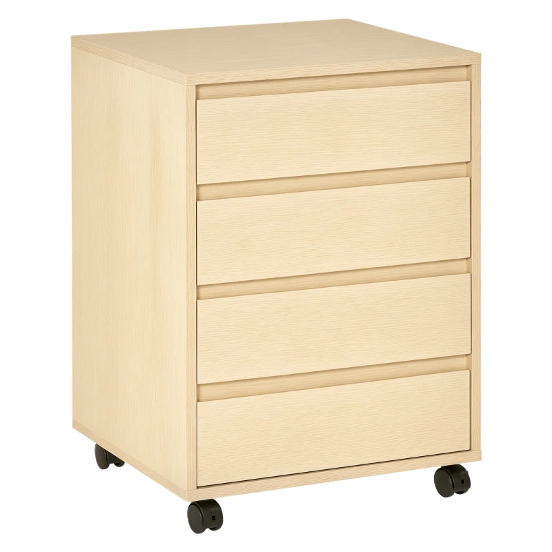 HOMCOM Caisson de bureau rangement bureau sur roulettes 4 tiroirs coulissants en bois aspect bois clair