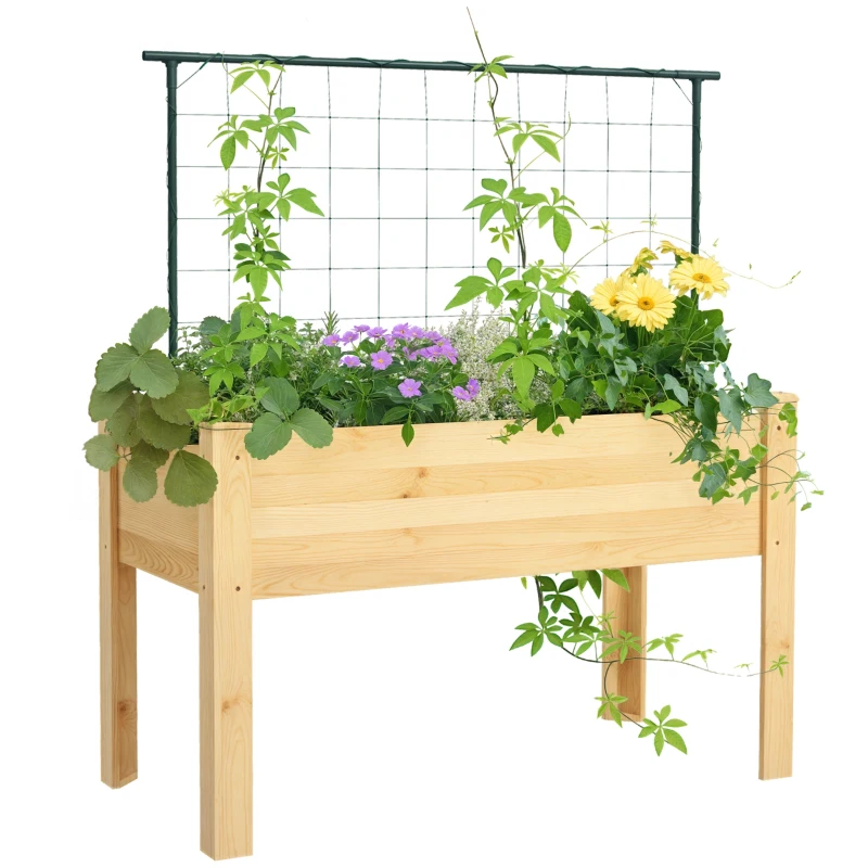 Outsunny Horta Vertical Elevada com Treliça Mesa de Cultivo para Plantas Trepadeiras Flores Carga Máxima 300 kg 120x60x75 cm Madeira