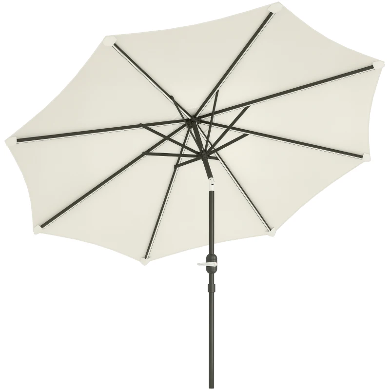 Outsunny Chapéu de Sol para Jardim Ø292x252 cm com Inclinação Ajustável até 45° Luzes LED Solares e Manivela Creme