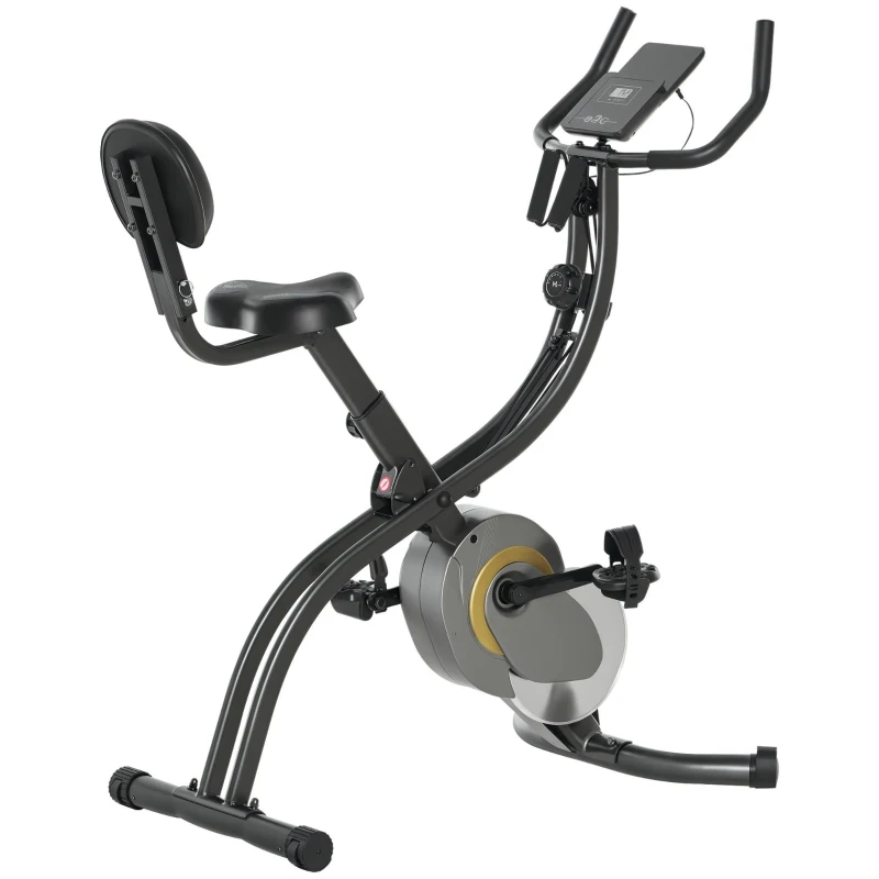 HOMCOM Vélo d'appartement magnetique pliable vélo de Fitness vélo d'intérieur selle réglable dossier guidon écran LCD multifonction bandes résistance acier gris noir