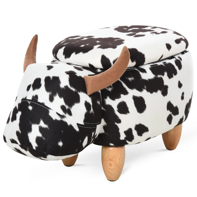 HOMCOM Tabouret Animal, Tabouret de Rangement, Tabouret Rembourré, Siège, Banc avec Design Animal, pour Salon, Repose-Pieds Vache, Noir+Blanc, 62 x 35 x 36 cm