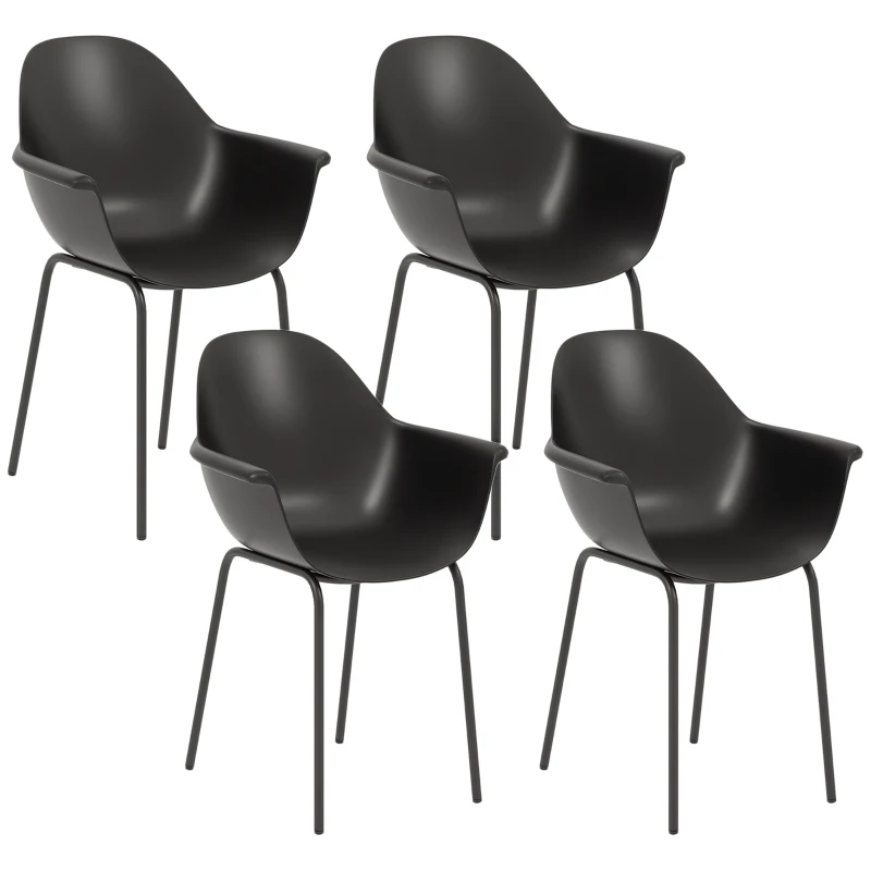 Outsunny Set 4 Sedie in Plastica con Piedini Antiscivolo, 59x55x84 cm, Nero