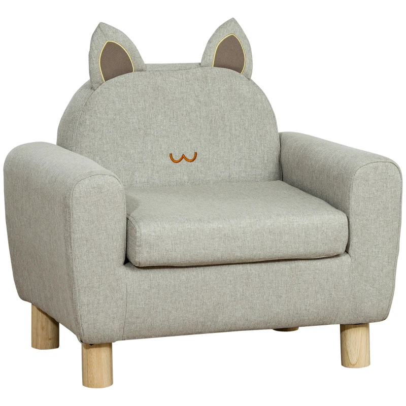 HOMCOM Fauteuil pour enfant canapé chaise enfant design scandinave grand confort avec oreille de chat piètement bois et tissu dim. 61l x 42P x 53H cm gris