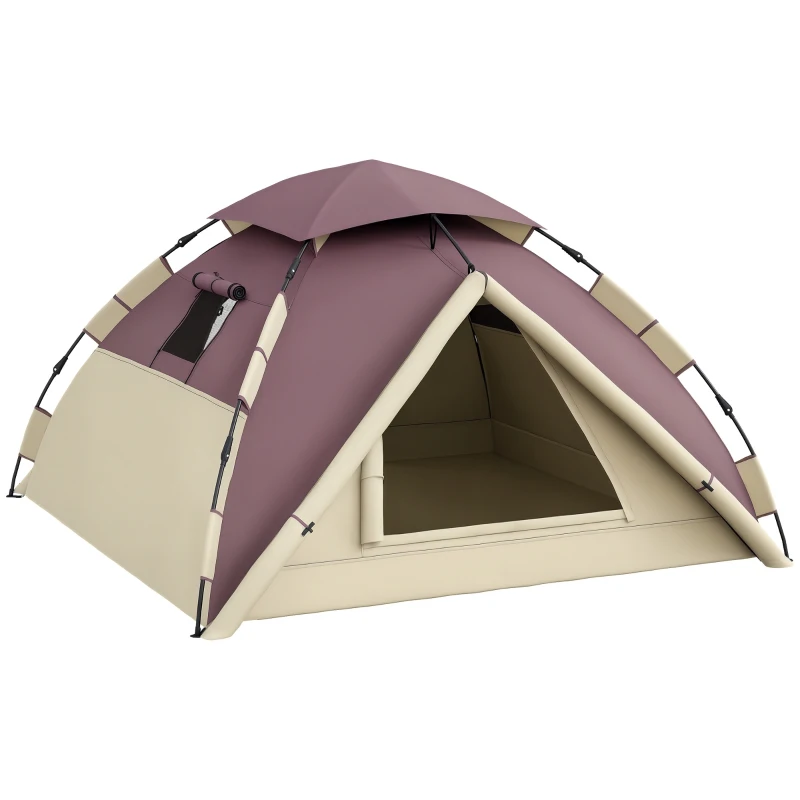 Outsunny Cort Camping 2 Locuri cu 2 Ferestre și Cârlig Interior, Cort Camping din Poliester și Fibră de Sticlă, 225x190x130 cm, Kaki