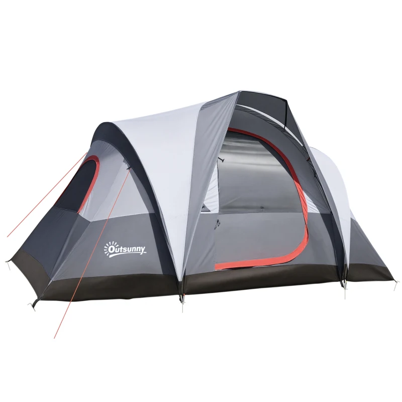 Outsunny Tente de camping 2-3 personnes 3 à 4 saisons imperméable fenêtres à mailles double couche 355 x 190 x 170 cm gris