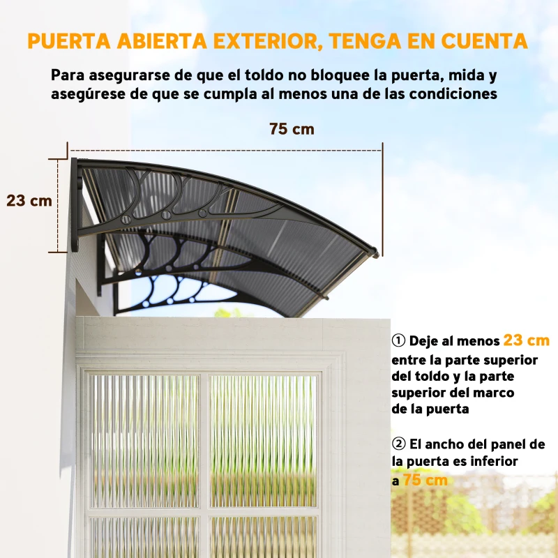 Outsunny Marquesina de Protección contra Sol y Lluvia 196x75x23 cm con Cubierta de Policarbonato para Puertas y Ventanas Negro