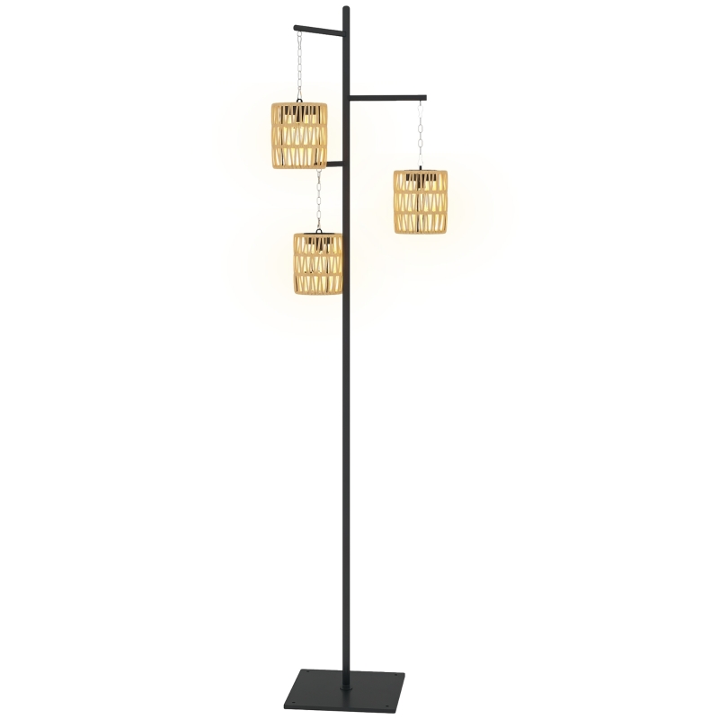 Outsunny Lampă de Exterior Solară cu 3 Lumini în Stil Boho cu Bază Pătrată, 45x45x178 cm, Negru