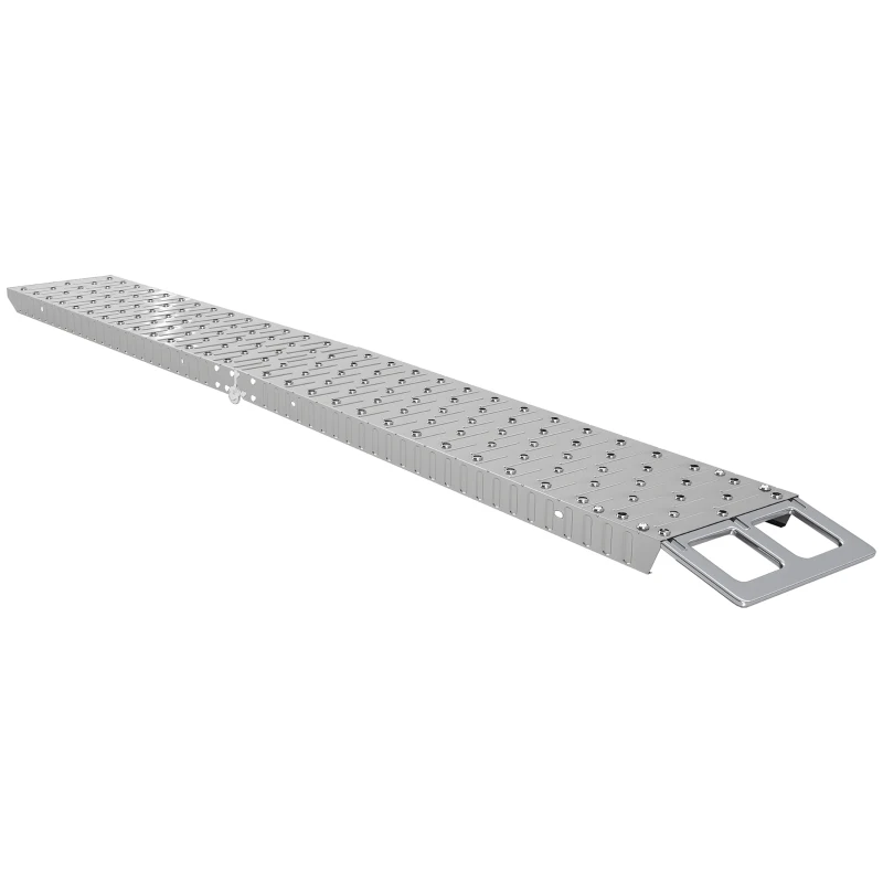 HOMCOM Rampe de Chargement Pliable et Antidérapante pour Moto avec Sangle de Sécurité, Acier, Argent